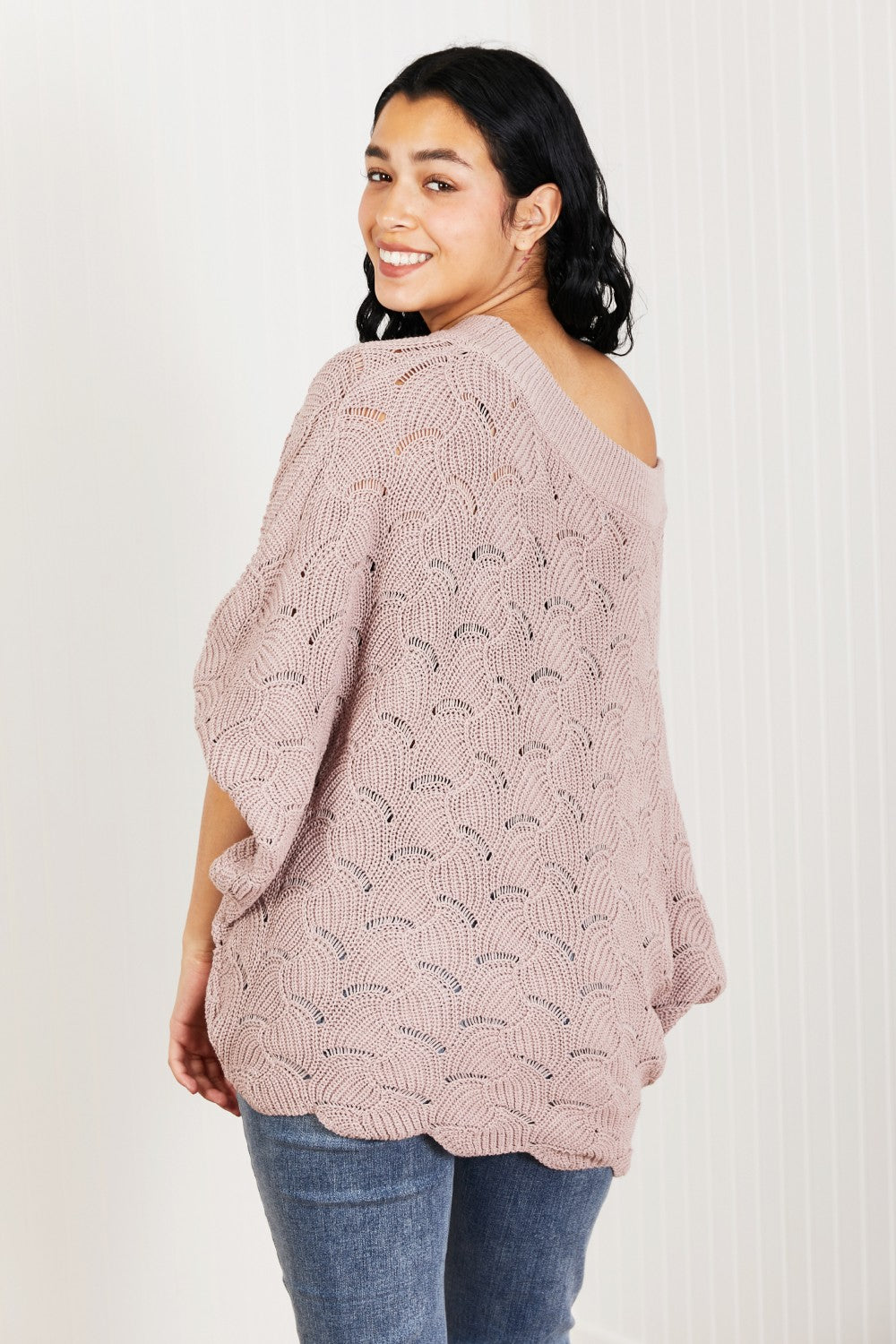 Sweet Lovely by Jen Drift Away Full Size Scallop Sweater