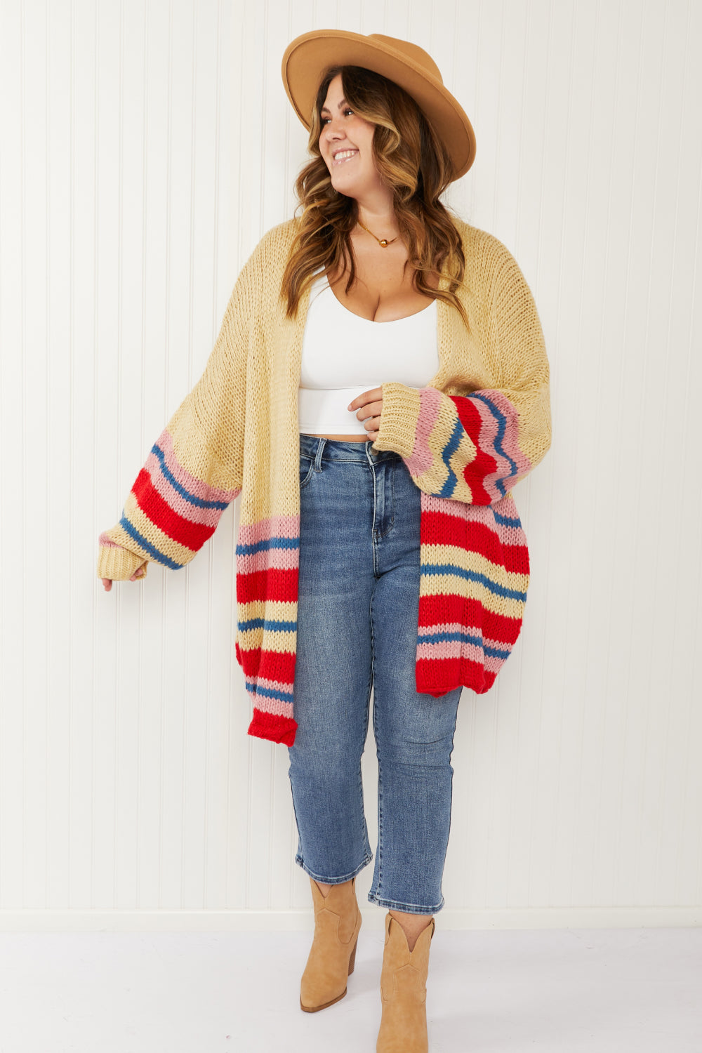 Davi & Dani Loveliest Smile Full Size Striped Longline Cardigan