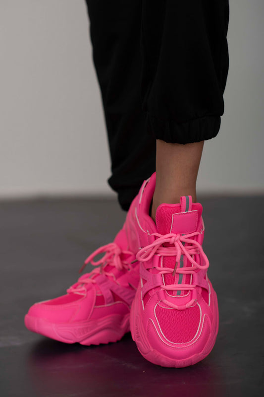 Berness Running Late Chunky Sole Athletic Sneakers in Hot Pink