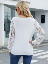 Load image into Gallery viewer, Lace Sleeve Ribbed Trim V-Neck Sweater
