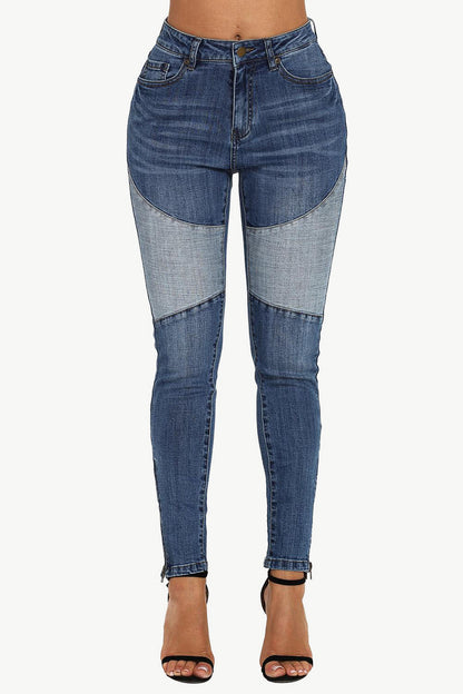 Two-Tone Zipper Ankle Jeans