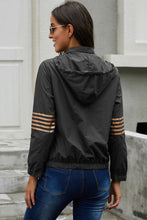 Load image into Gallery viewer, Striped Sleeve Drawstring Jacket with Zipper Pockets
