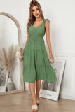 Tie Shoulder Frill Trim V-Neck Dress