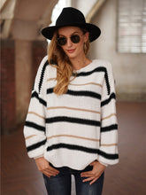 Load image into Gallery viewer, Striped Round Neck Lantern Sleeve Sweater
