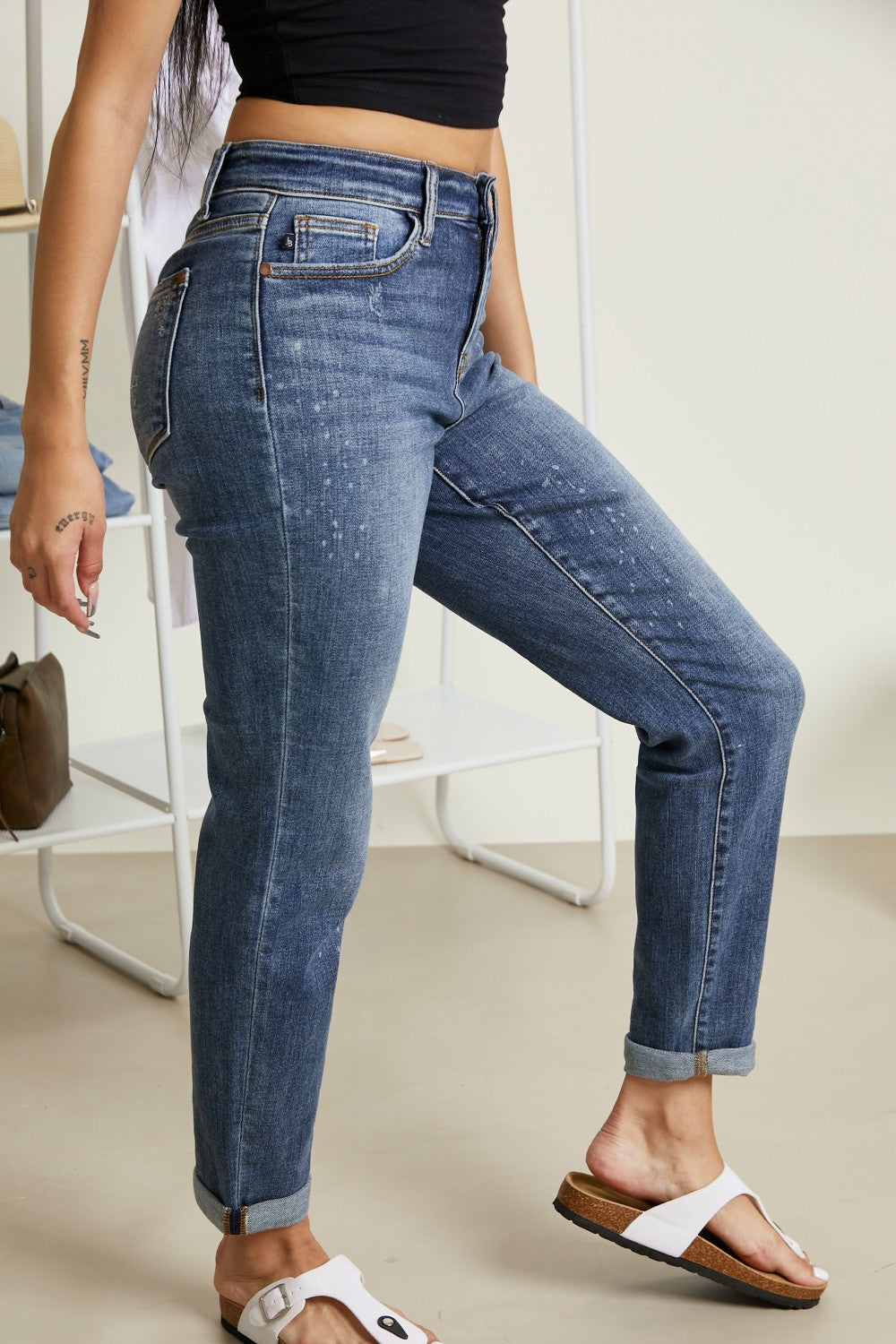 Judy Blue Eva Full Size Bleach Splash Boyfriend Jeans