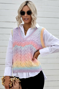 Gradient Openwork V-Neck Sweater Vest