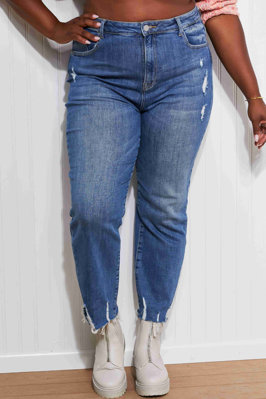 RISEN Anastasia Full Size Raw Hem Boyfriend Jeans