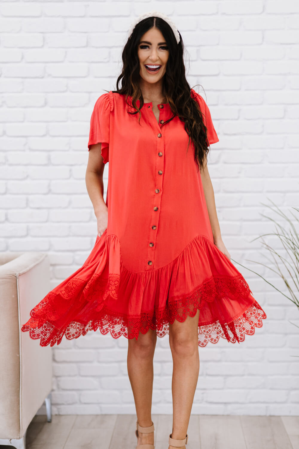 Davi & Dani Fly with Me Full Size Button Down Ruffle Dress