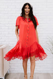 Davi & Dani Fly with Me Full Size Button Down Ruffle Dress