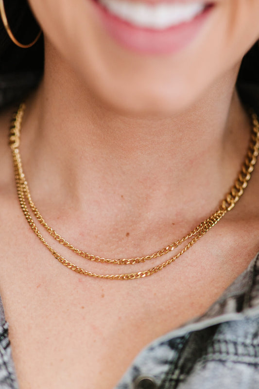 Take My Hand Gold-Plated Double-Layered Chain Necklace