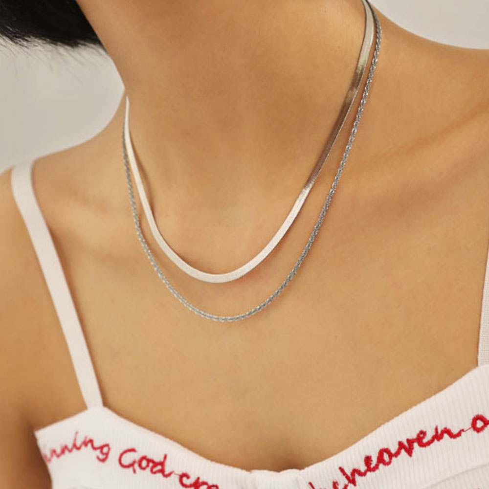 Snake Chain and Rope Chain Necklace Set in Silver