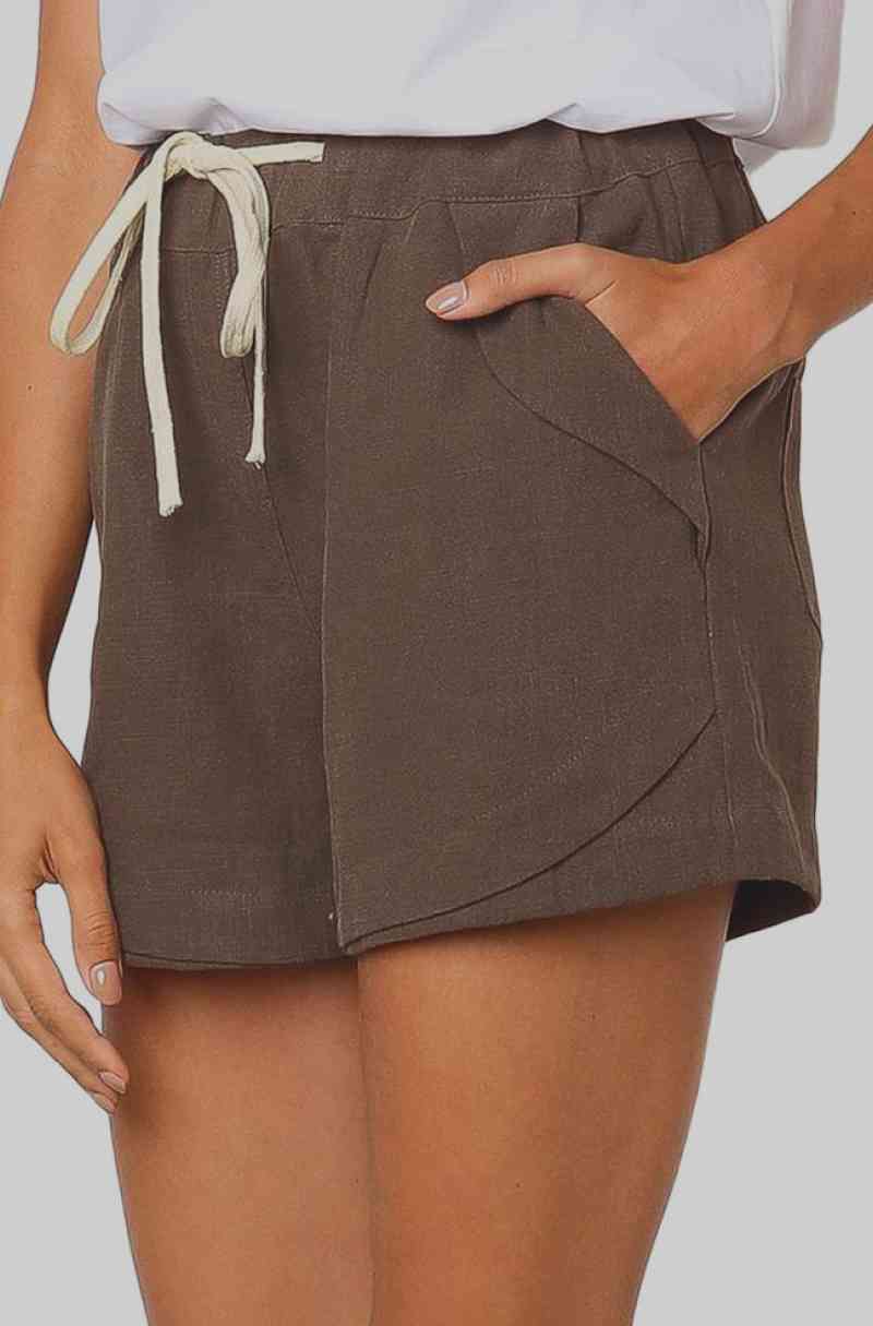 Solid Drawstrings High Waist Shorts