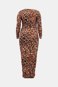 Plus Size Leopard Ruched Maxi Bodycon Dress