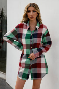 Buffalo Plaid Button Down Tunic Shirt