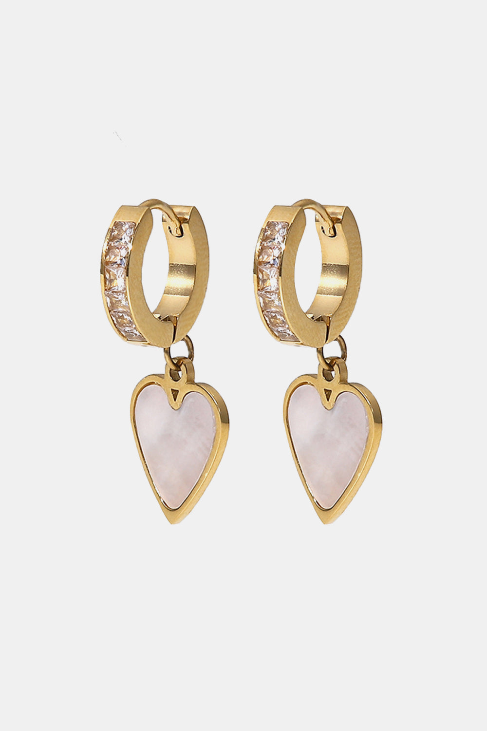 Shell Heart Huggie Drop Earrings