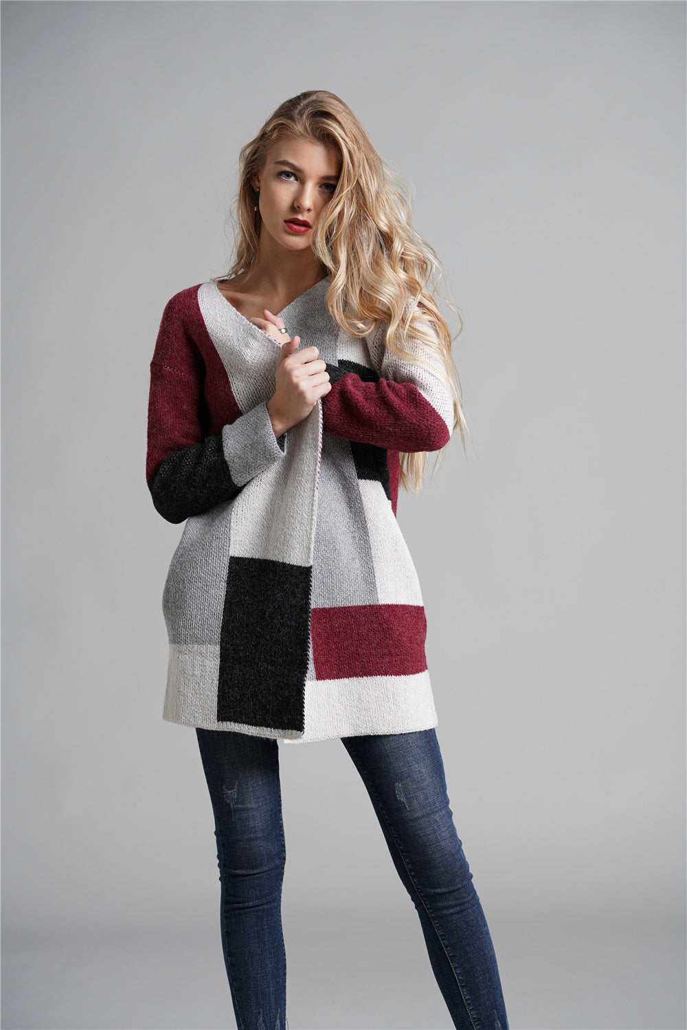 Color Block Open Front Longline Cardigan