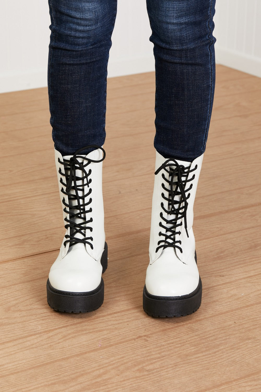 Weeboo Big Steps Platform Combat Boots in White