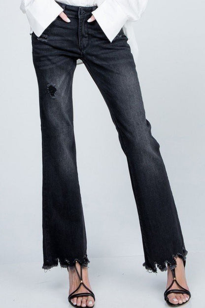 Asymmetrical Distressed Hem Bootcut Jeans