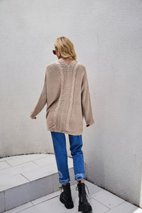 Cable-Knit Curved Hem Open Front Cardigan