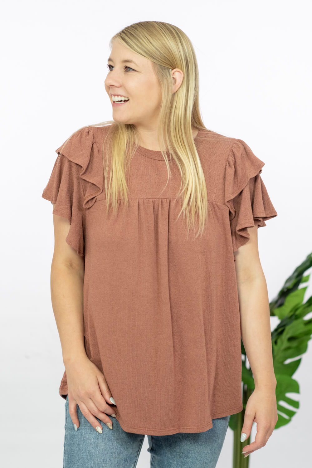 Ces Femme Here We Go Full Size Flutter Sleeve Blouse