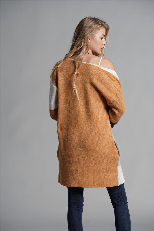 Color Block Open Front Longline Cardigan