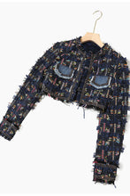 Load image into Gallery viewer, GAWQO Fringe Detail Cropped Jacket and Denim Vest Set
