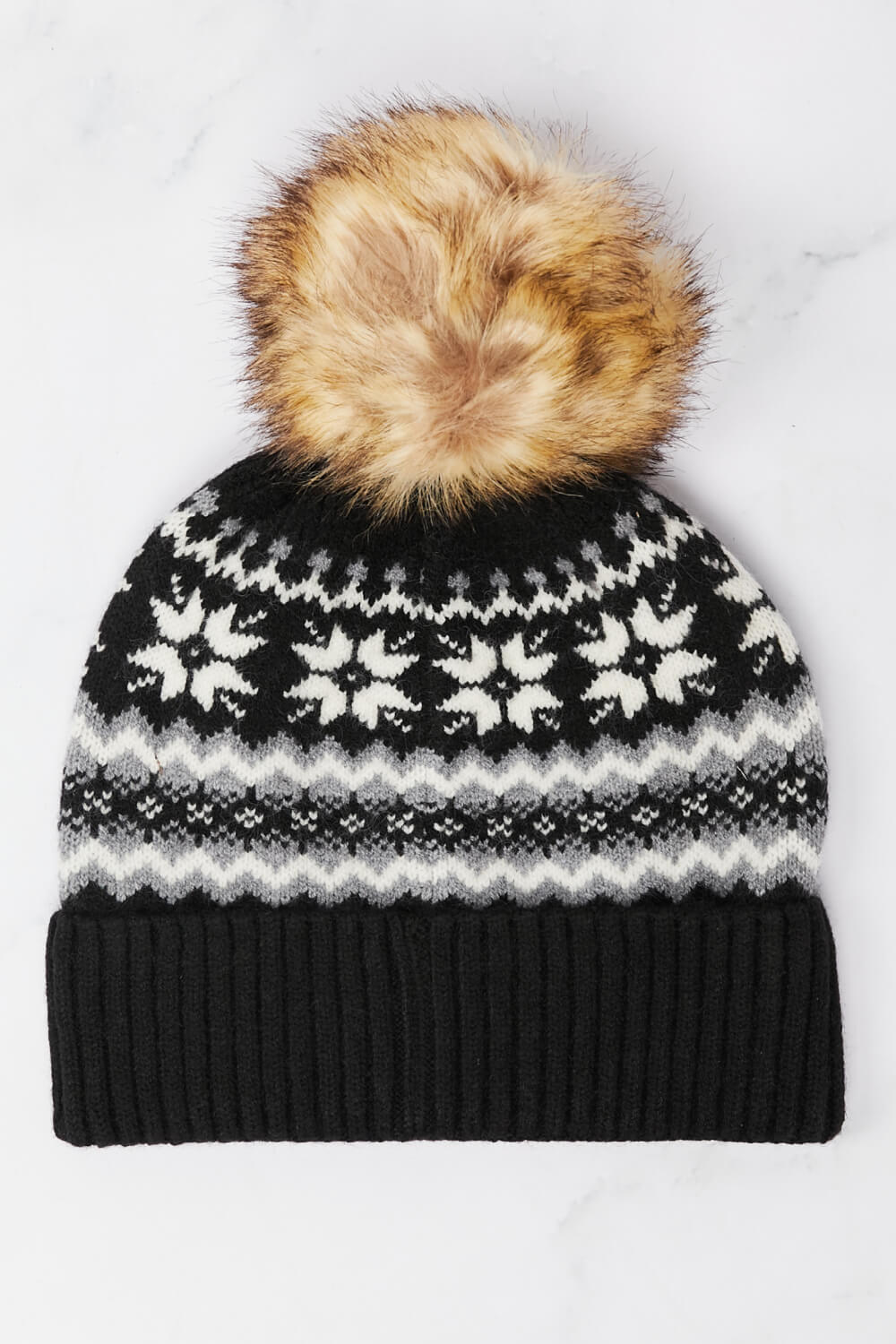 Fair Isle Pompom Trim Beanie