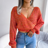 Heathered Surplice Cropped Sweater