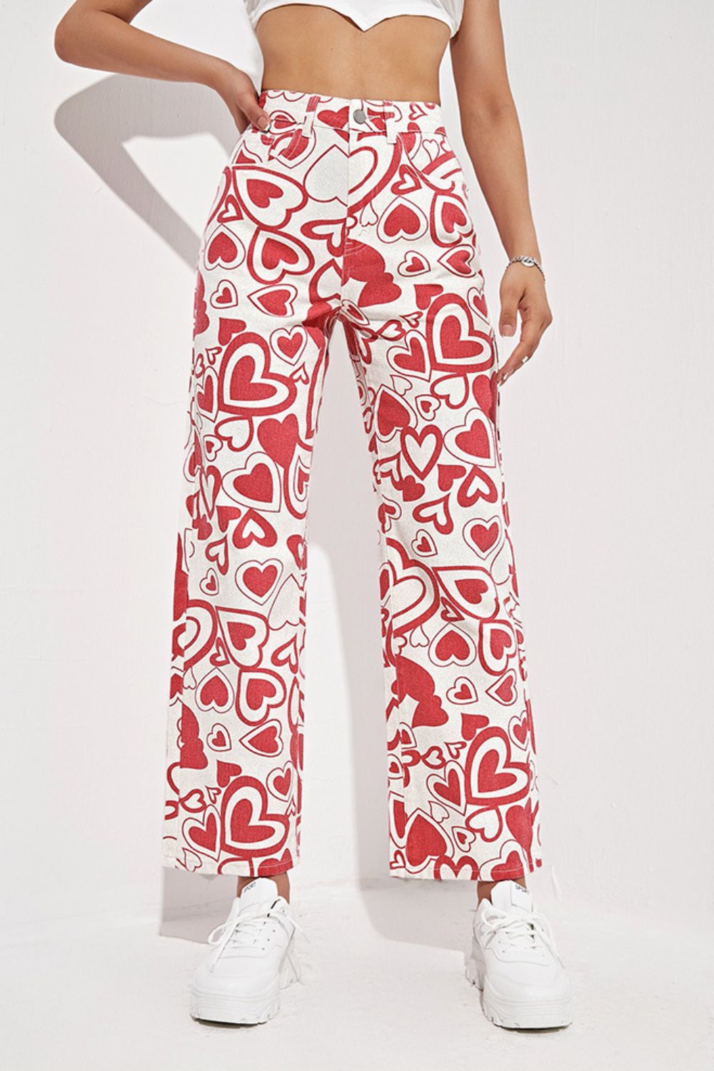 Heart Print High Waist Jeans