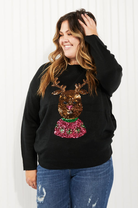 Andree by Unit Christmas Rudolph Full Size Sequin Sweater