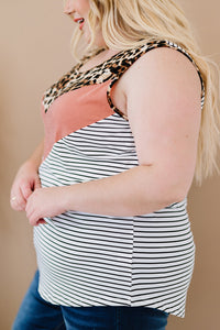 Plus Size Leopard Color Block Tank