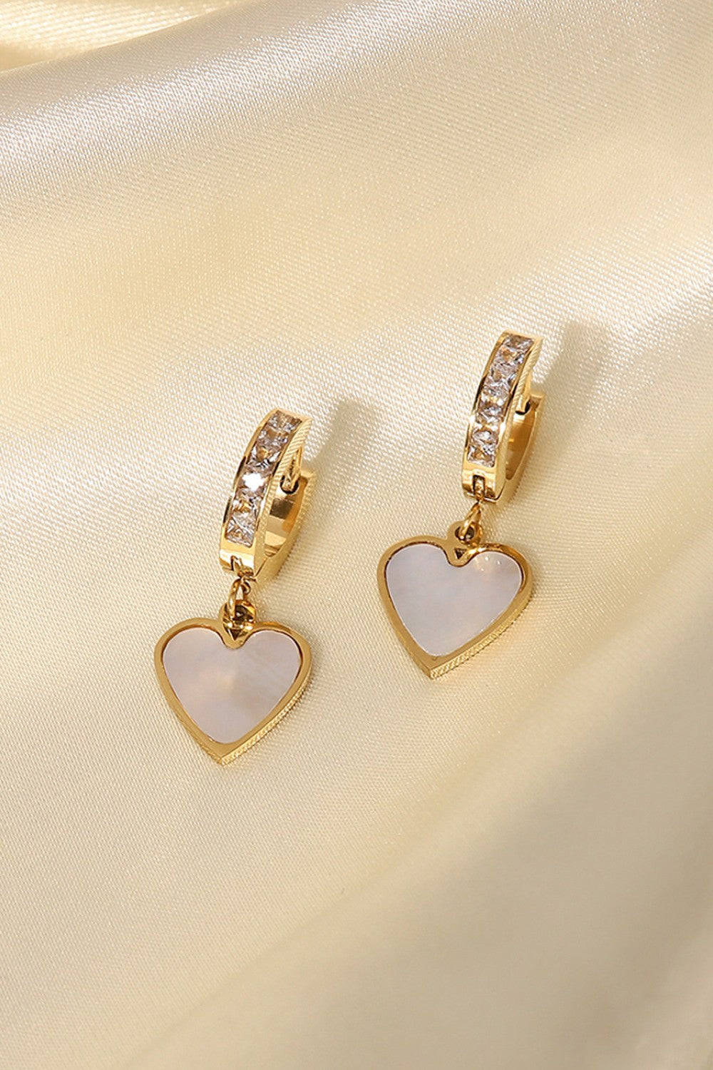 Shell Heart Huggie Drop Earrings