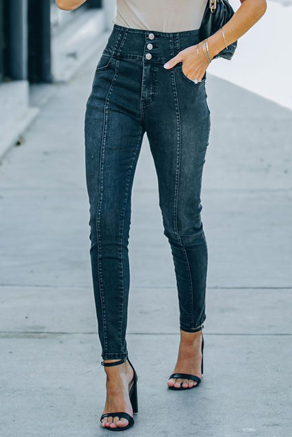 High-Rise Seam Detail Skinny Jeans