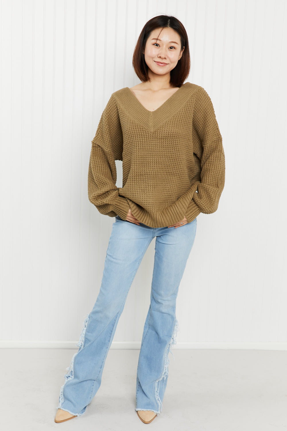 Zenana Full Size Rib-Knit V-Neck Sweater