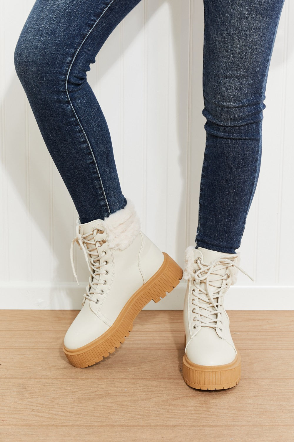 Qupid Staying Warm Faux Fur Trim Combat Booties