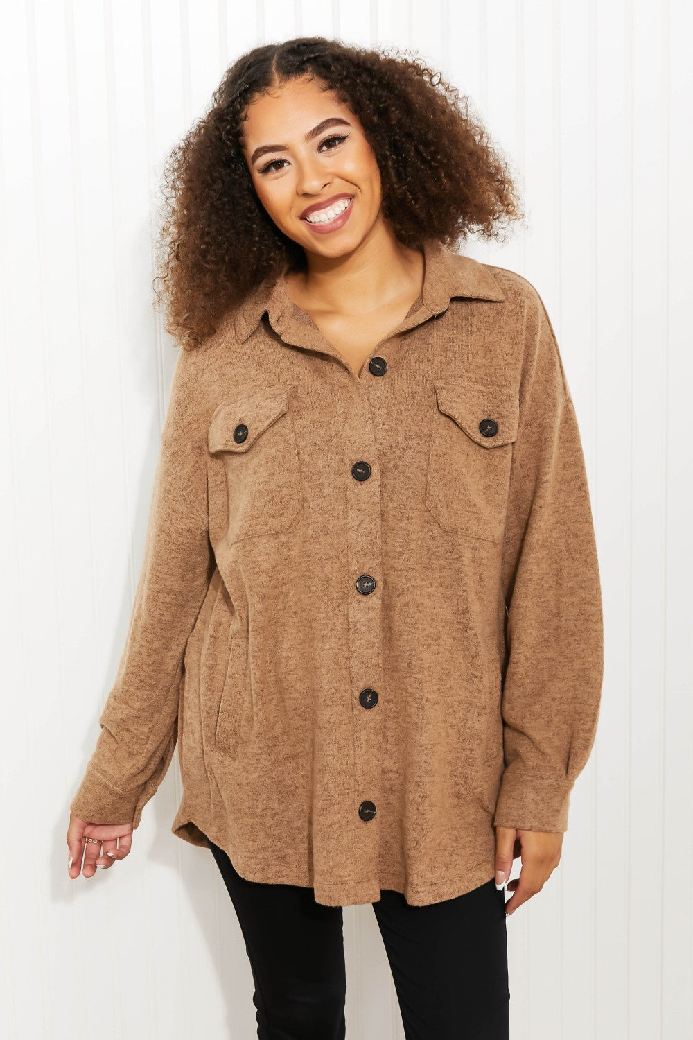 Zenana Create Coziness Full Size Brushed Melange Shacket