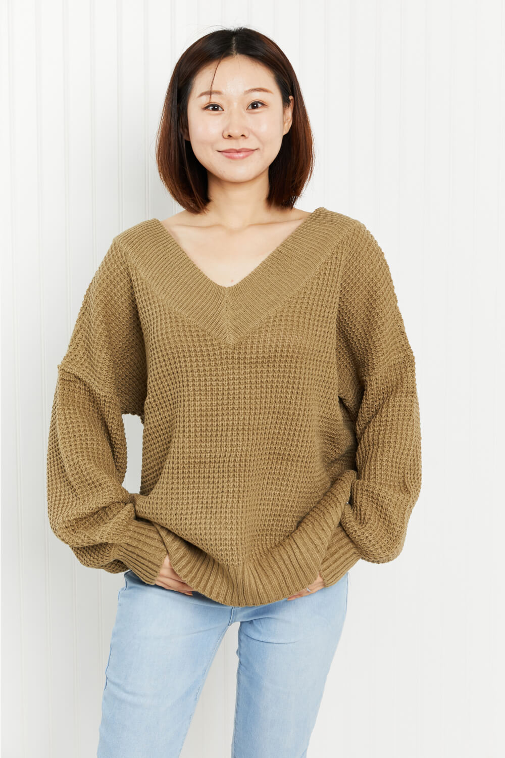 Zenana Full Size Rib-Knit V-Neck Sweater