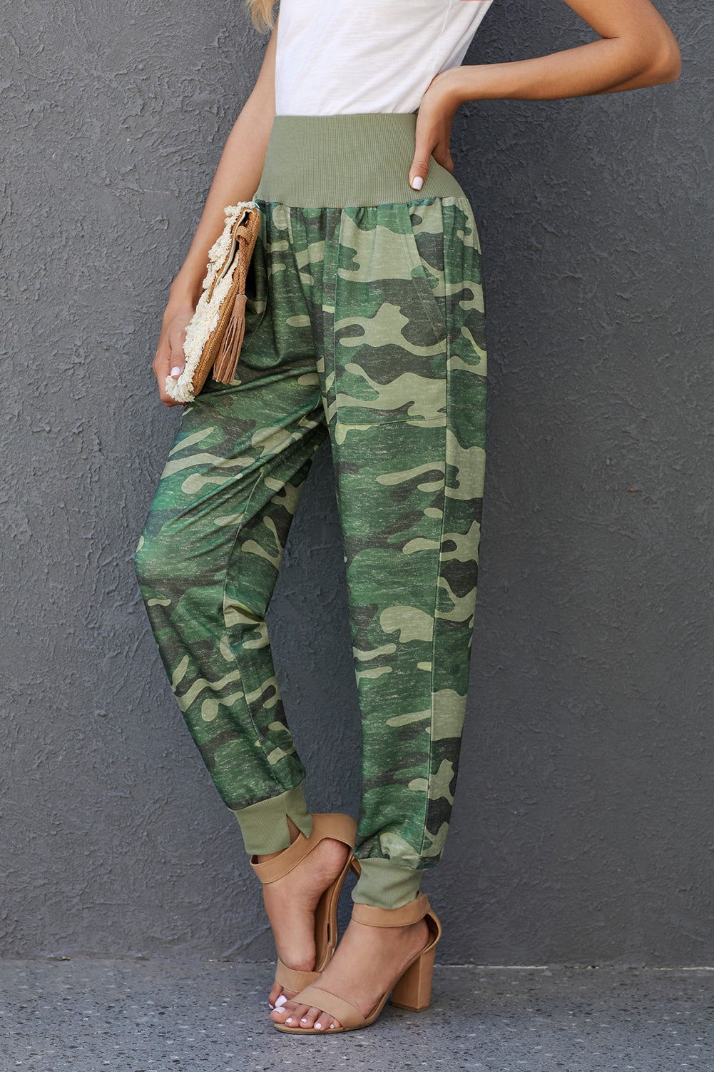 Camouflage Pocket Casual Pants with Side Slits