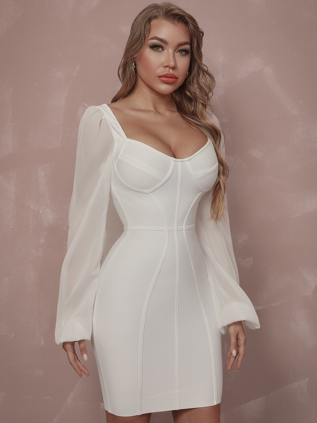 Mesh Bubble Sleeve Bandage Dress