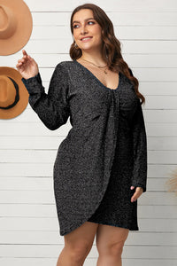 Plus Size Glitter V-Neck Long Sleeve Dress