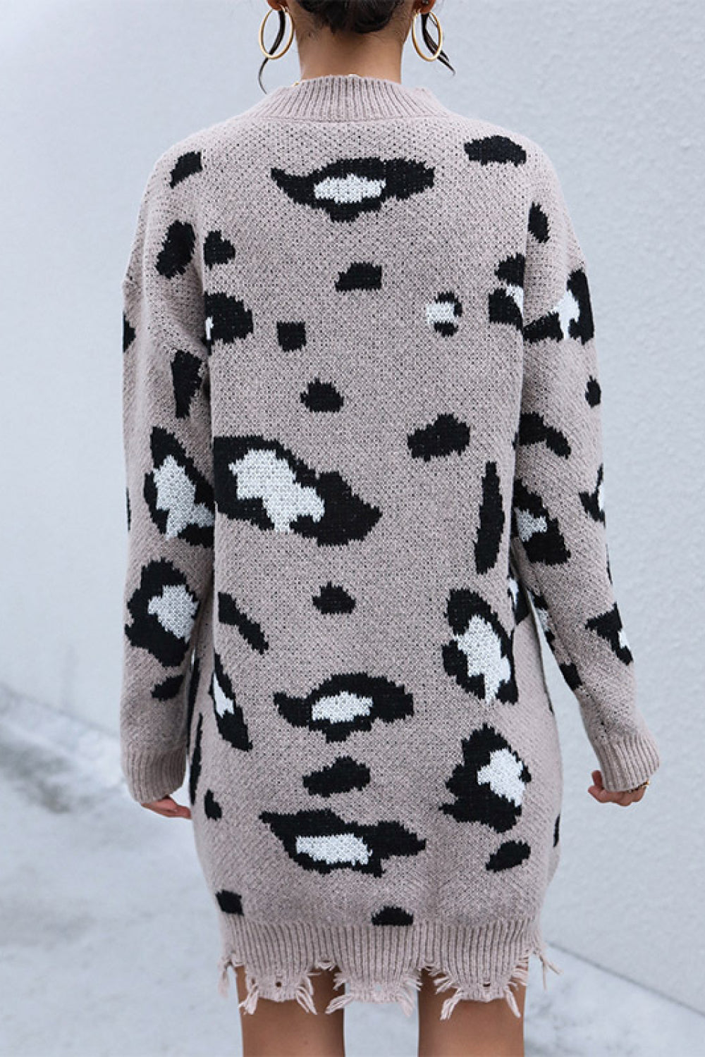 Leopard Print Drop Shoulder Sweater Dress