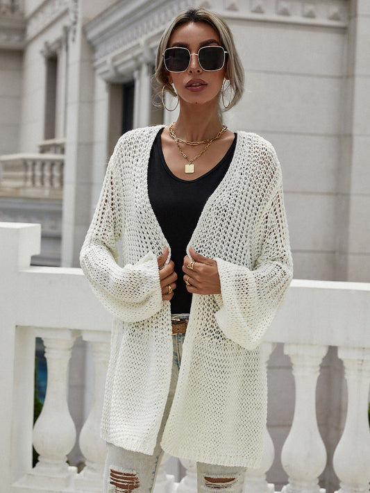 Flare Sleeve Openwork Open Front Cardigan