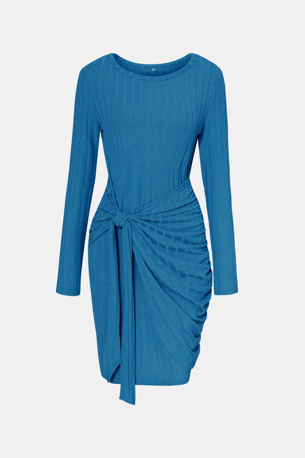 Tied Long Sleeve Ribbed Dress