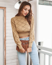 Load image into Gallery viewer, Openwork Ribbed Trim Long Sleeve Cropped Sweater
