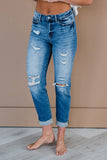 Judy Blue Mid Rise Cuffed Distressed Jeans