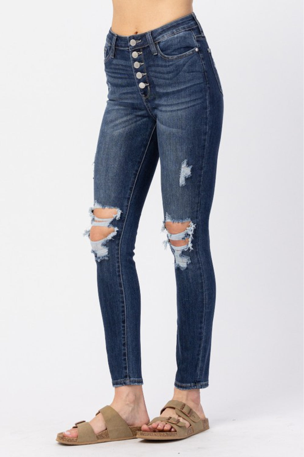 Judy Blue Full Size Distressed Button Fly Jeans