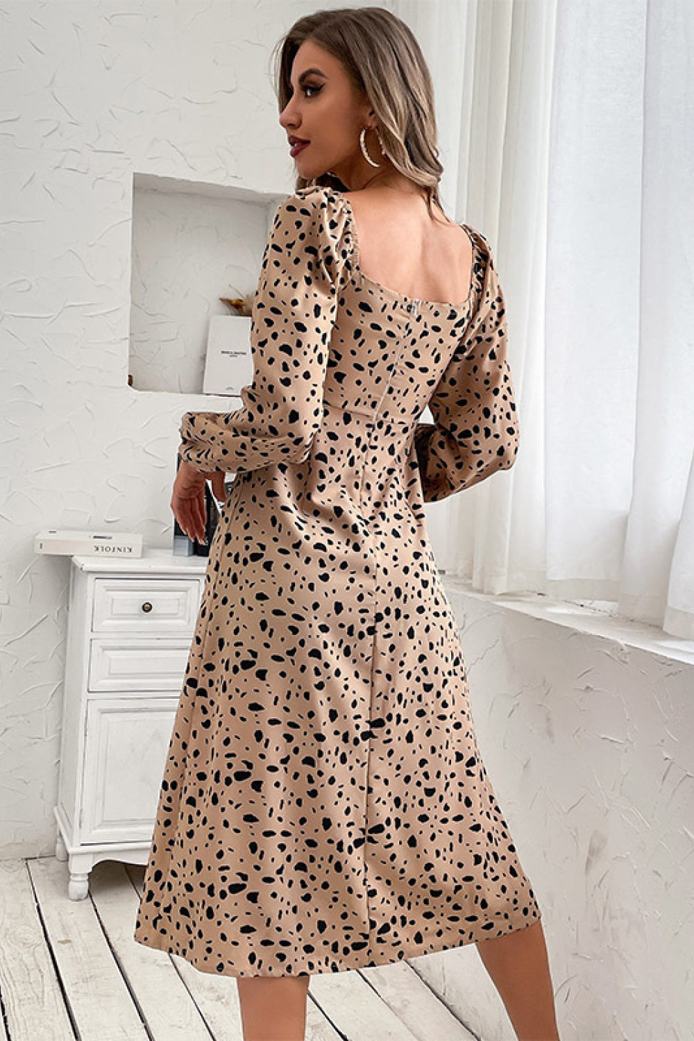 Terrazzo Print Buttoned Midi Dress