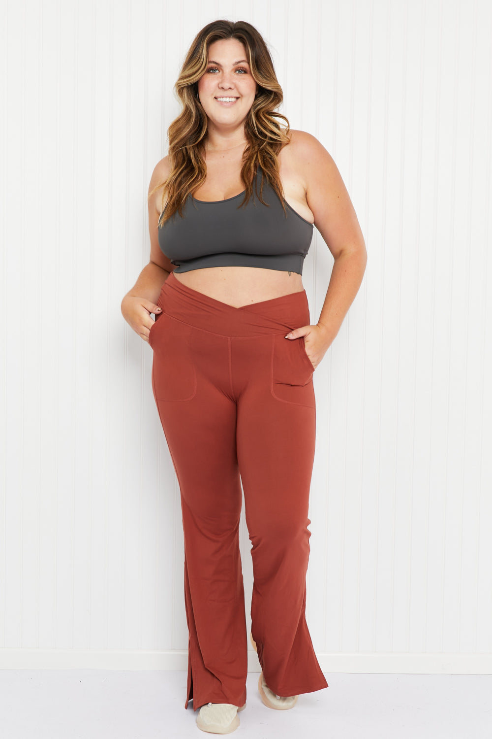 Rae Mode Going the Distance Full Size V-Waist Pocket Flared Yoga Pants