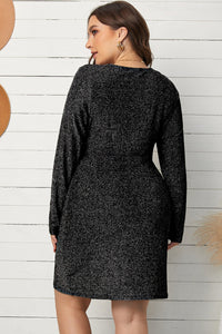 Plus Size Glitter V-Neck Long Sleeve Dress