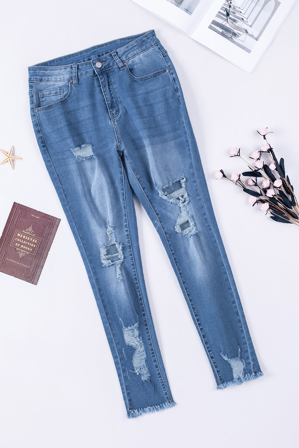 High-Rise Waist Distressed Skinny Jeans